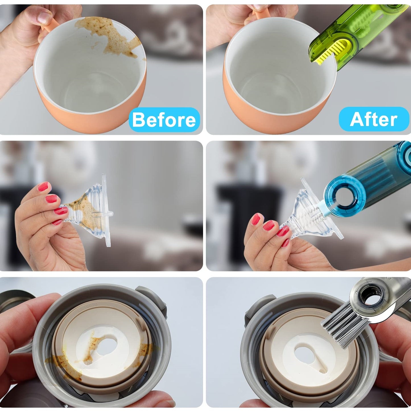 🔥3 in 1 Multipurpose Bottle Gap Cleaner Brush,🛒💨3 Pack Cup Cover Cleaning Brush,Cup Crevice Cleaning Tools,Water Bottle Cleaner Brush