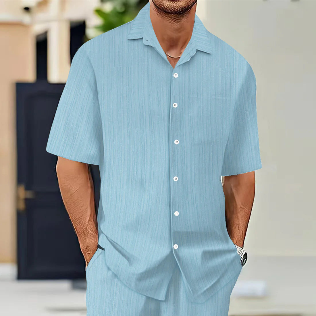 Summer Men's Shirt Casual Loose Short Sleeve T-Shirt Set