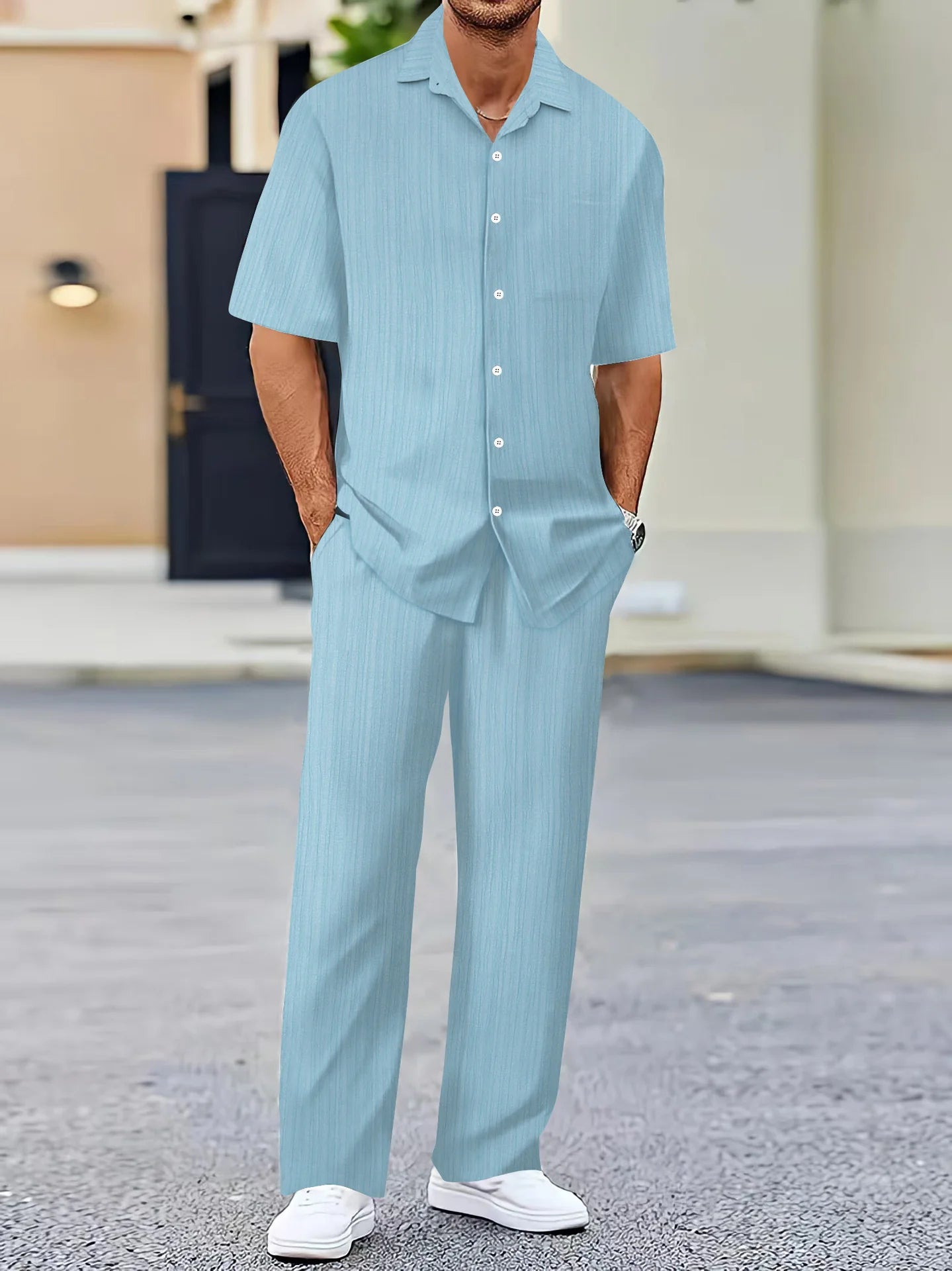 Summer Men's Shirt Casual Loose Short Sleeve T-Shirt Set