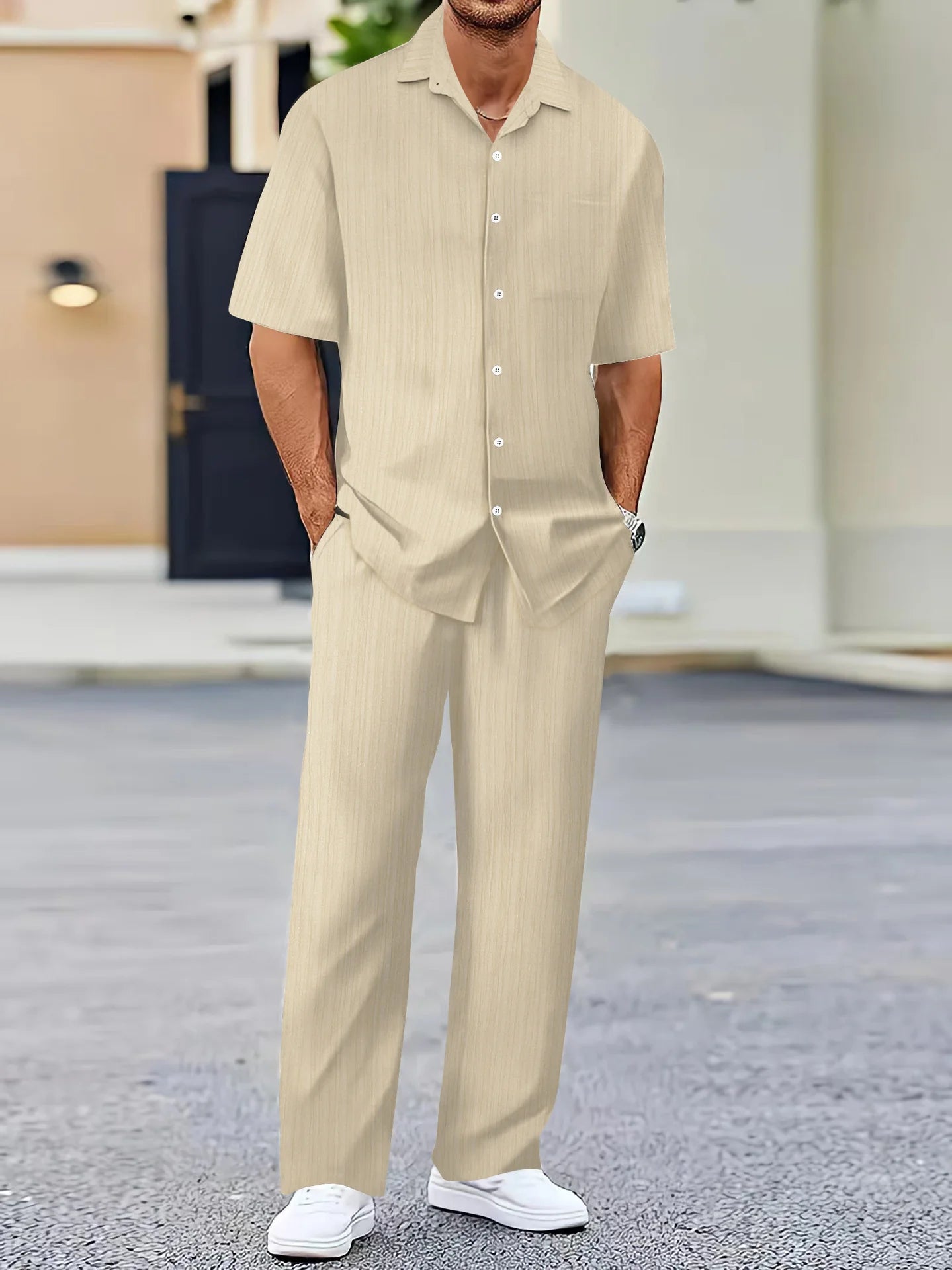 Summer Men's Shirt Casual Loose Short Sleeve T-Shirt Set